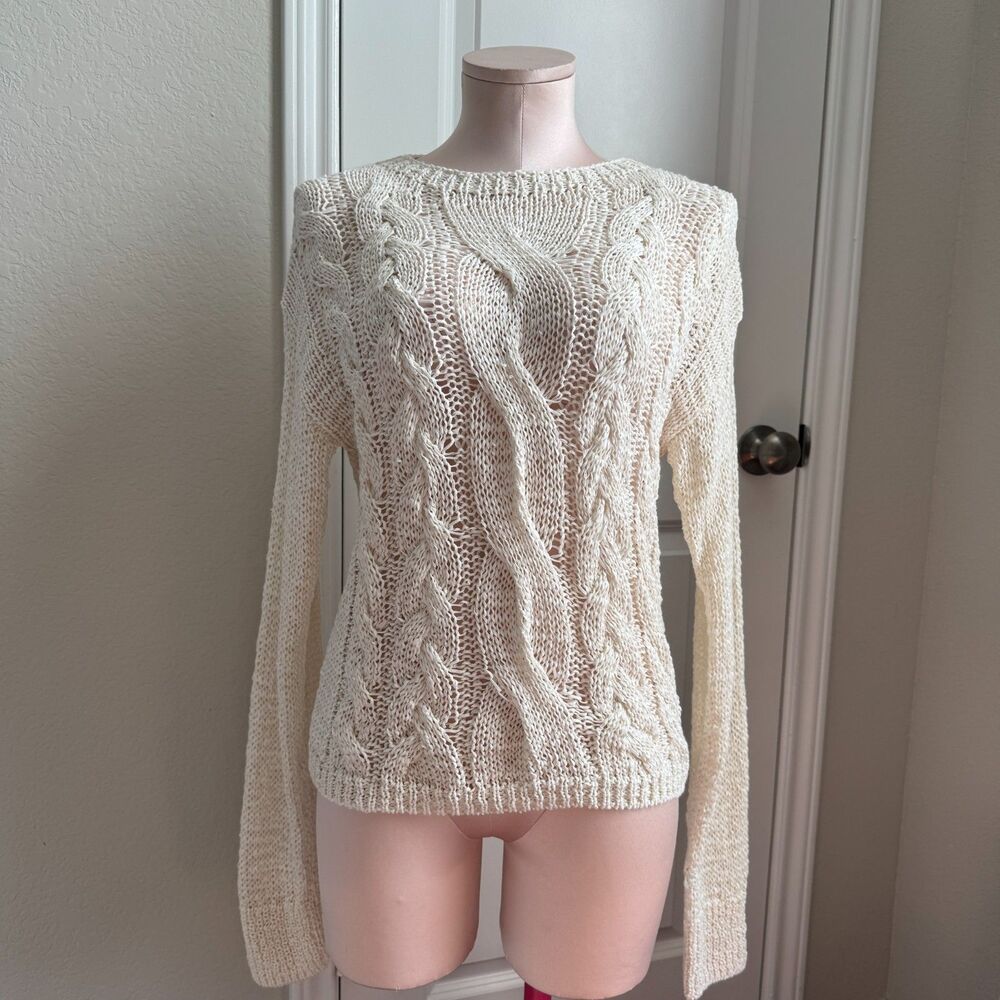 VINCE Cable Knit Open Weave Cotton Blend Sweater- Small